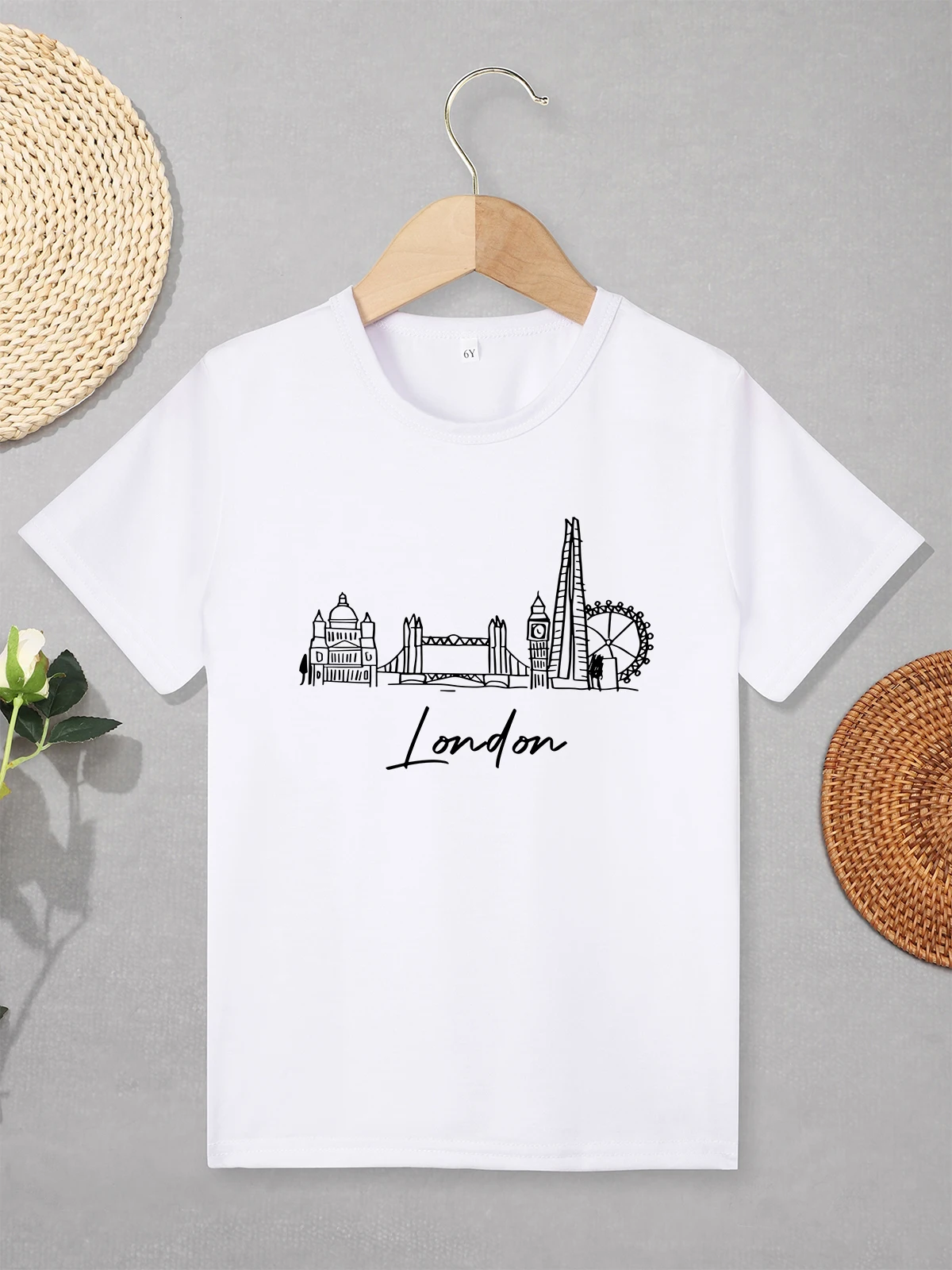 London Print Simple Aesthetic Children Clothes European Style Fashion Trend Summer Kids T Shirt 3 to 7 Years Boy Girl Tops