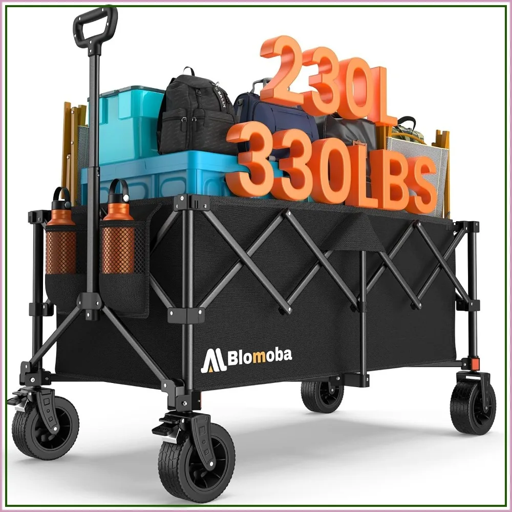 

330LBS Heavy Duty Folding Wagon Cart, 360° Swivel Wheels with Brakes, Portable Utility Wagon for Grocery Camping Shopping