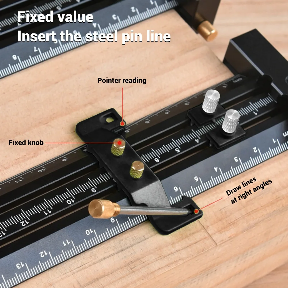 Aluminum Alloy T Square Ruler 16cm Length Double Needle Woodworking Scriber Black Color Fine Tuning Double Line Ruler