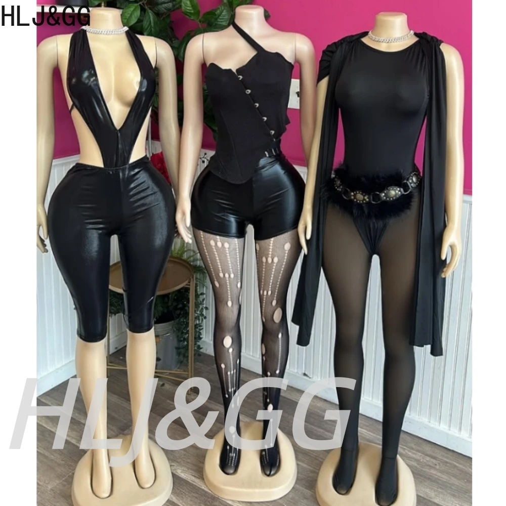 

HLJ&GG сексуальный топ с глубоким V-образным вырезом и лямкой на шее, комплект из двух предметов, женский тонкий топ без рукавов с открытой спиной и узкие шорты, уличная одежда