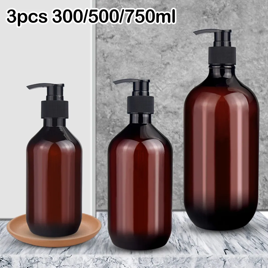 3PCS 300ml/500ml/750ml Brown Foaming Pump Bottles Shampoo Soap Dispenser Bottle Pump Empty Bottle Home Bath Supply