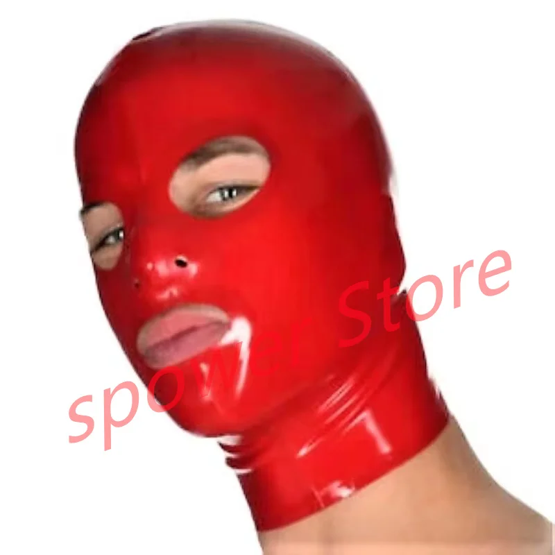 

Natural Latex Full Head Latex Hoods Rubber Mask Fetish Cosplay Mask Red Back Zipper Club Wear Cosplay Costumes