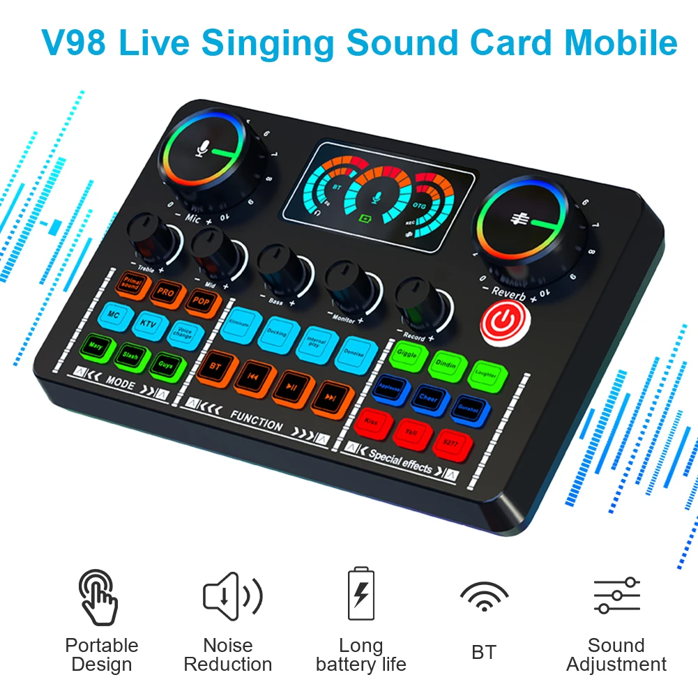 Live Sound Card Podcast Production Studio Equipment Bluetooth-Compatible Sound Mixer Board Noise Reduction for Streaming/Gaming