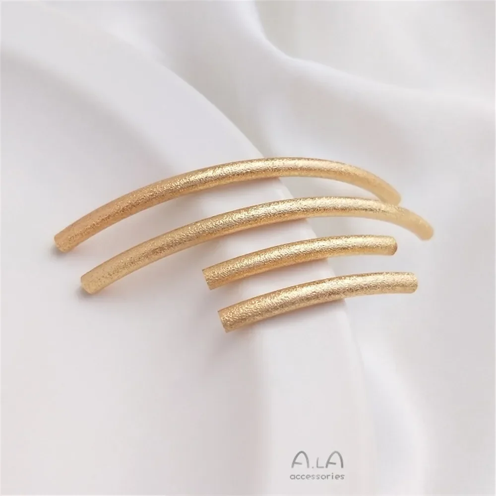 

14K Gold Plated Copper plated real gold sand flash bend tube frosted hollow long round tube DIY bracelet accessories