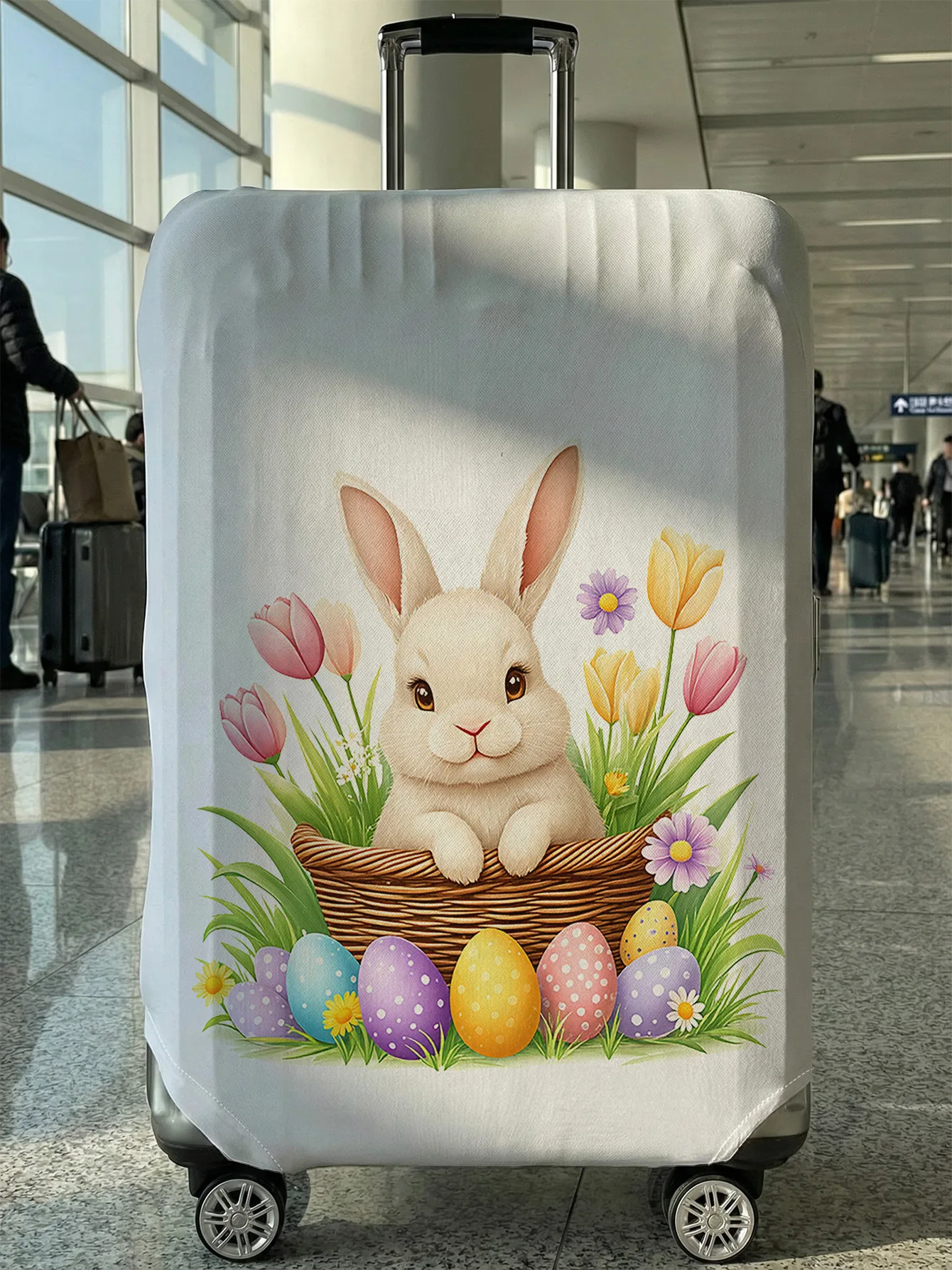 

Защитный чехол для багажа с изображением кролика, пасхальных яиц и цветов, подходит для чемоданов 18-32 дюймов, чехлы для ручек чемоданов, дорожные аксессуары.