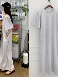 round Neck Bubble Short Sleeve T-Shirt Dress Long Dress Korean Style Commute Casual Ladies Summer New Arrival Vintage