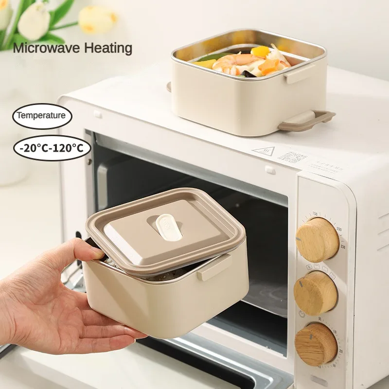 304 Stainless Steel Square Lunch Box Microwavable Multi-layer Portable Bento Box for Kids Adults Leakproof Food Container view 2