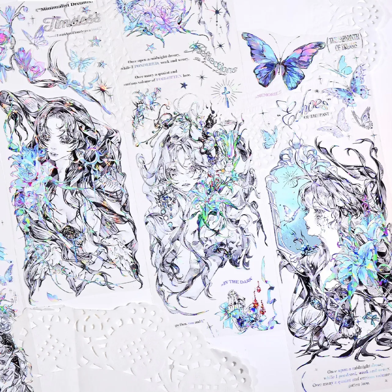 

Bidirectional foil with immortal butterfly peshiny dark white series girls glacier journal collage washi pet tape 1 loop