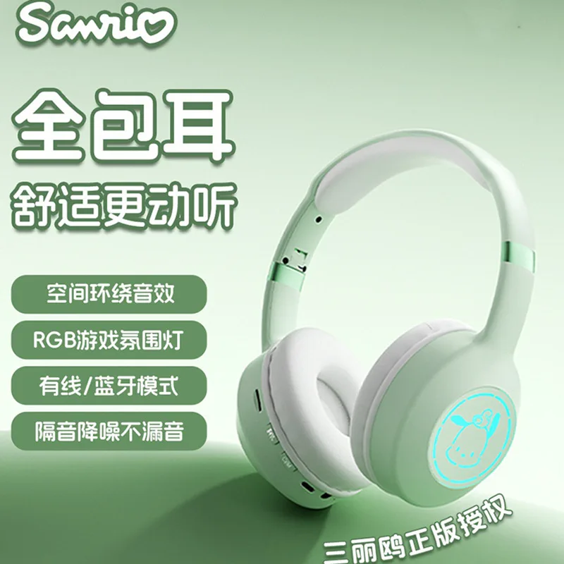 

Sanrio Kuromi Bluetooth Headphone Wireless Headsets Anime Cartoon Stereo Cinnamoroll Headset Earphone with Mic Fashion Gifts