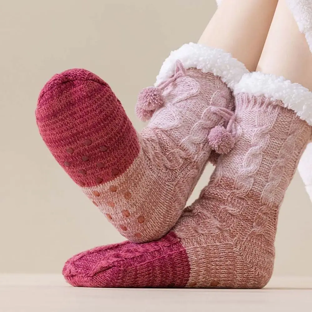 

Fashion Patchwork Thick Thermal Socks Anti Slip Knitted Plush Floor Socks Hosiery Warm Fleece Socks Women Men Women