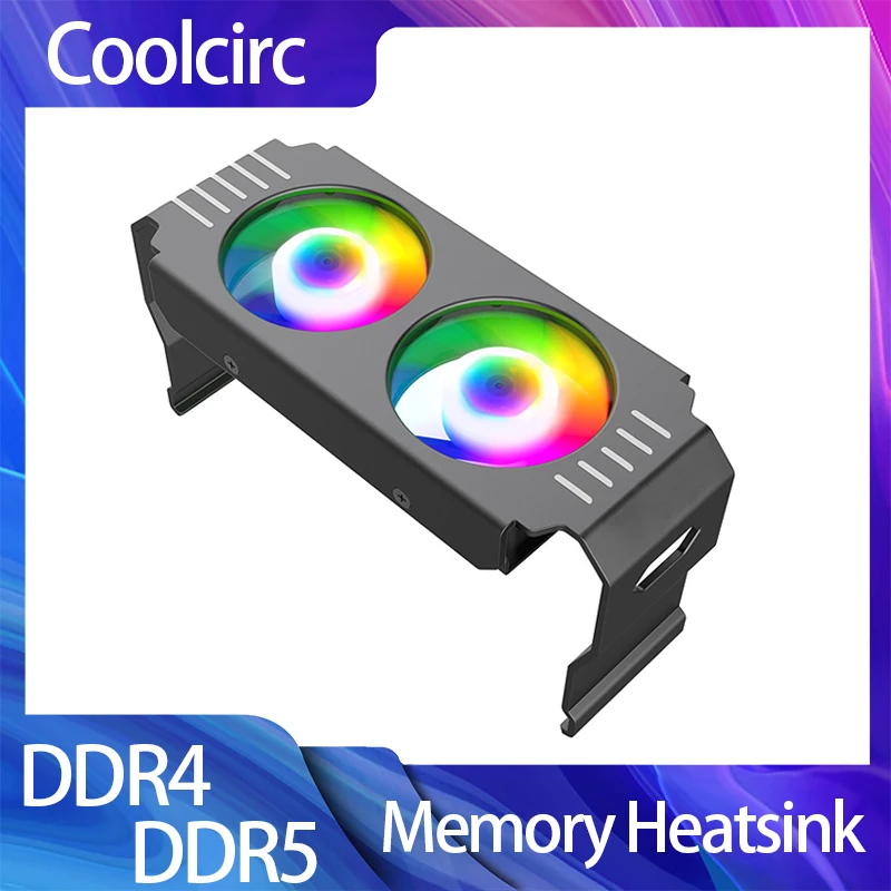 Coolcirc D50 ARGB Synchronous Memory Heatsink RAM Radiator DDR4 DDR5 Memory Cooler Temperature Control Dual Fan Heat Sink