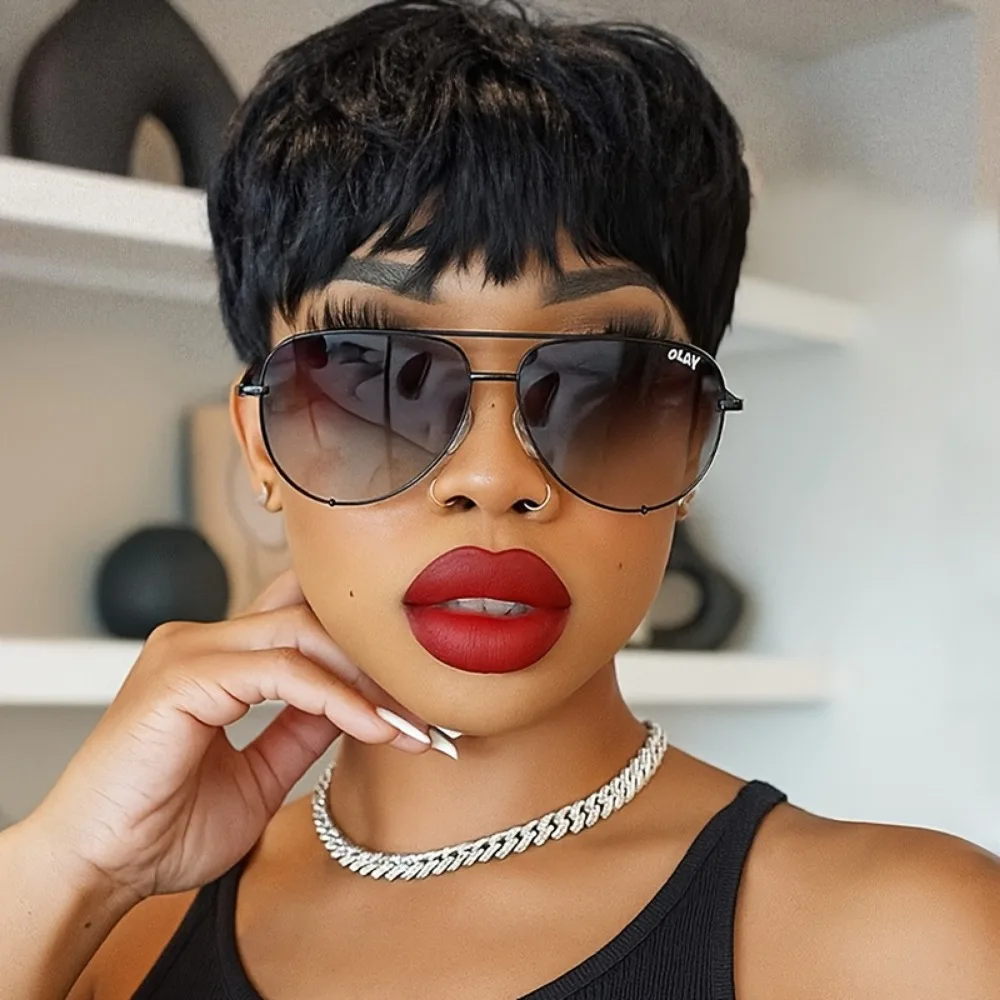 شعر مستعار قصير بقص عابث، شعر بشري مستقيم الطبقات، 1B/60 لون مختلط، مصنوع آليًا بالكامل، سهل الارتداء