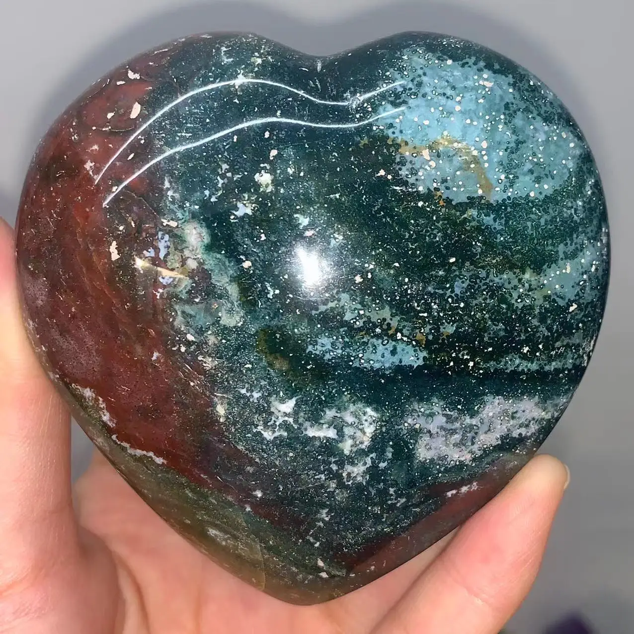 Natural Ocean Jasper Crystal Heart Energy Gemstone, Reiki Healing, Meditation Love Stone