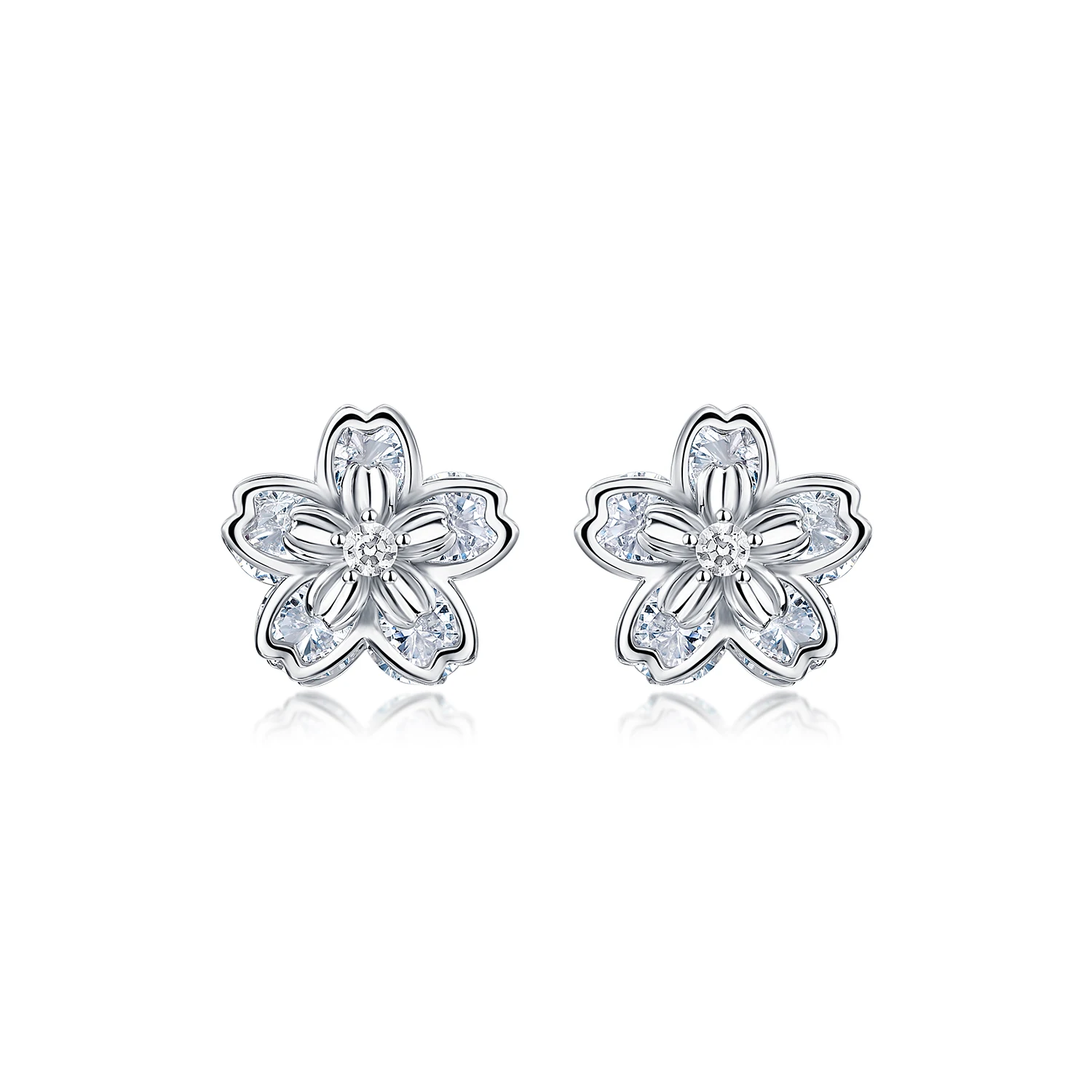 Romantic and Delicate Style18K White Gold Plated Round Moissanite Cherry Blossom Earrings 2.06ct For Women Gift And Daily Wear
