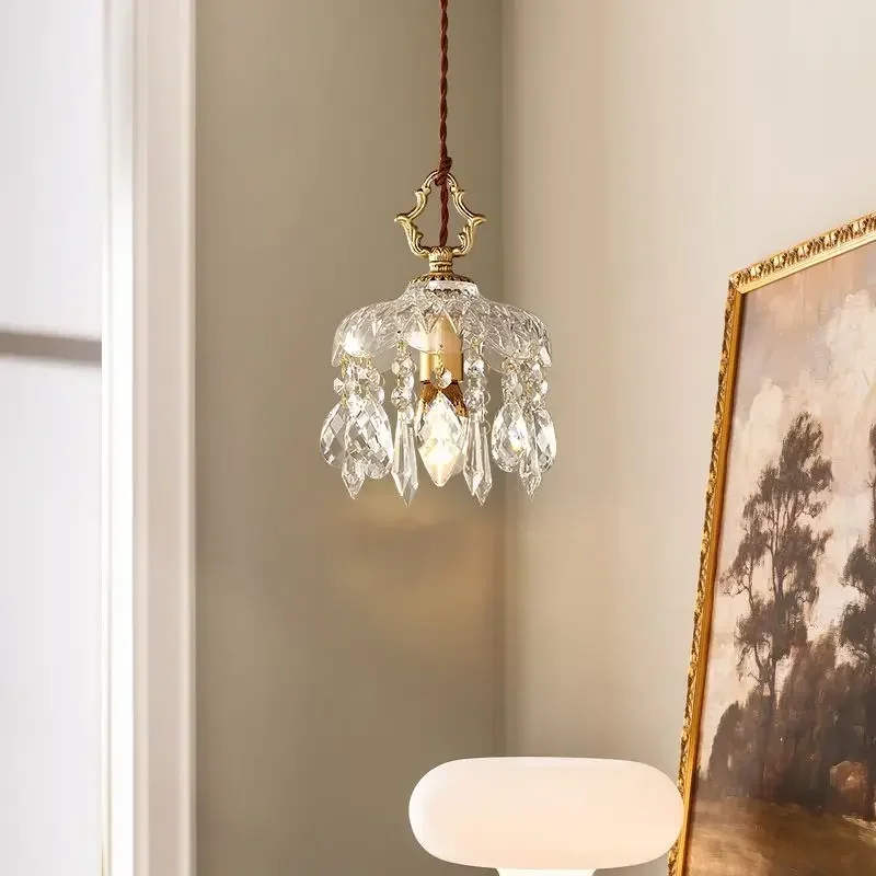 French Retro Glass Hanging Light Indoor LED Luxury Art Chandelier Bedroom Bar Restaurant Table Pendant Lamp Luminaria