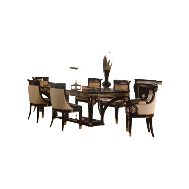 

European neoclassical restaurant furniture, solid wood carving table, luxury villa rectangular dining table