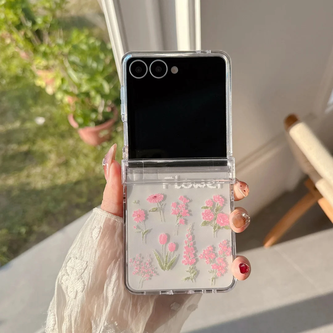 

Butterfly Flower print Pattern Phone Case For Samsung Galaxy Z Flip 7 FE 6 5 5G Z Flip7 Flip6 Flip5 Folding Clear Hard Cover