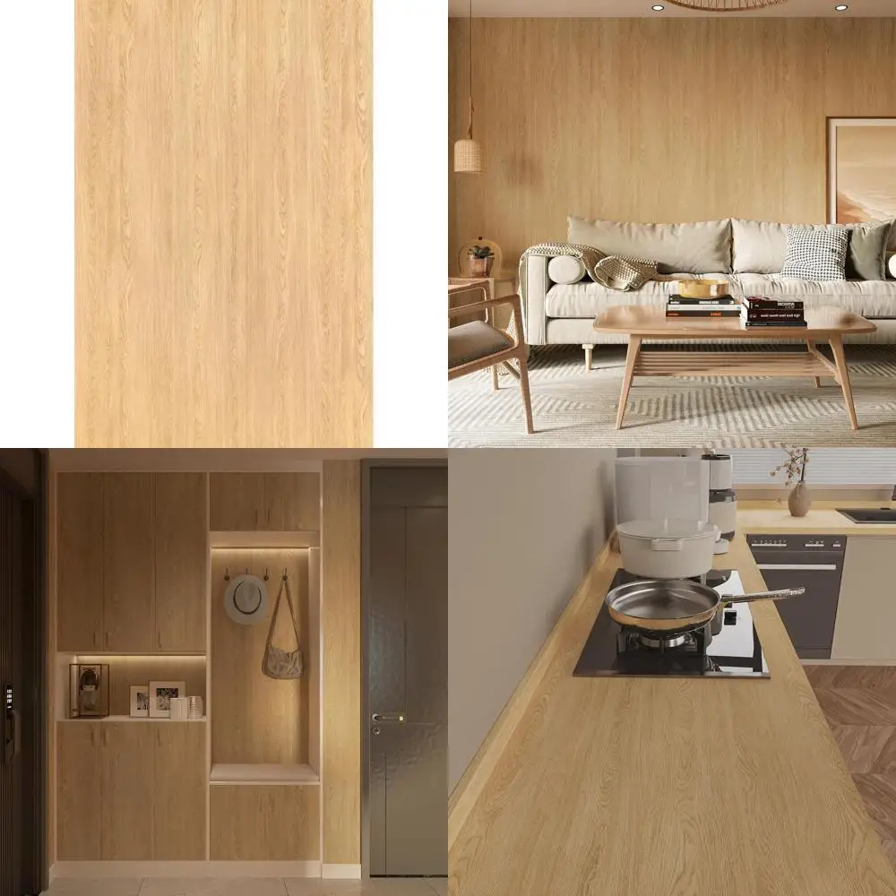 

Самоклеящиеся виниловые обои с текстурой легкого дерева, съемный дизайн без пузырьков, 48x197 дюймов для кухонных шкафов и мебели