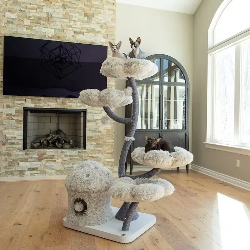 Large Modern Creative Luxury Solid Wood Tree Space-Saving Climbing Frame with Scratching Toy & Jump Platform Home Use