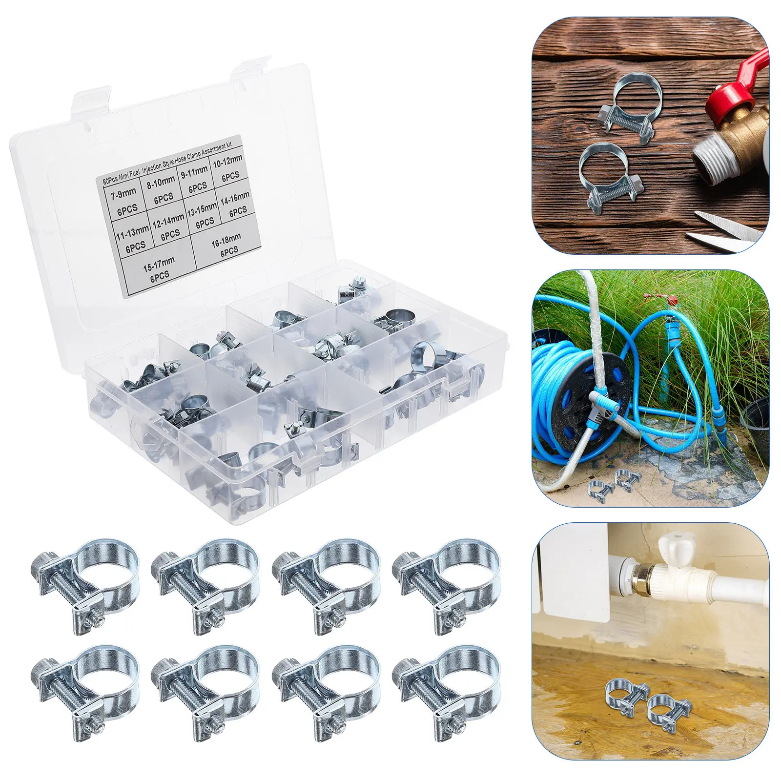 1Set Stainless Steel Hose Clamp Heavy Duty Galvanized Steel Hose Clip for Water Pipes Automotive Injection Line Clamp