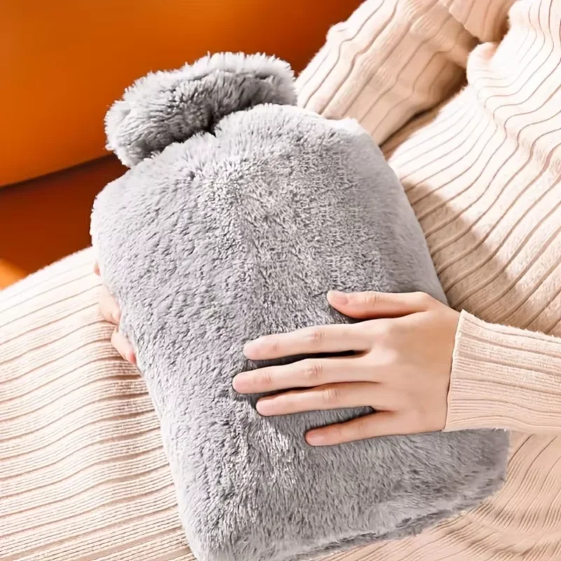 1L/2L PVC Plush Hot Water Bottle – Leak-Proof Large-Capacity Bed & Abdomen Warmer, Soft Cover for Cramps & Winter Heat