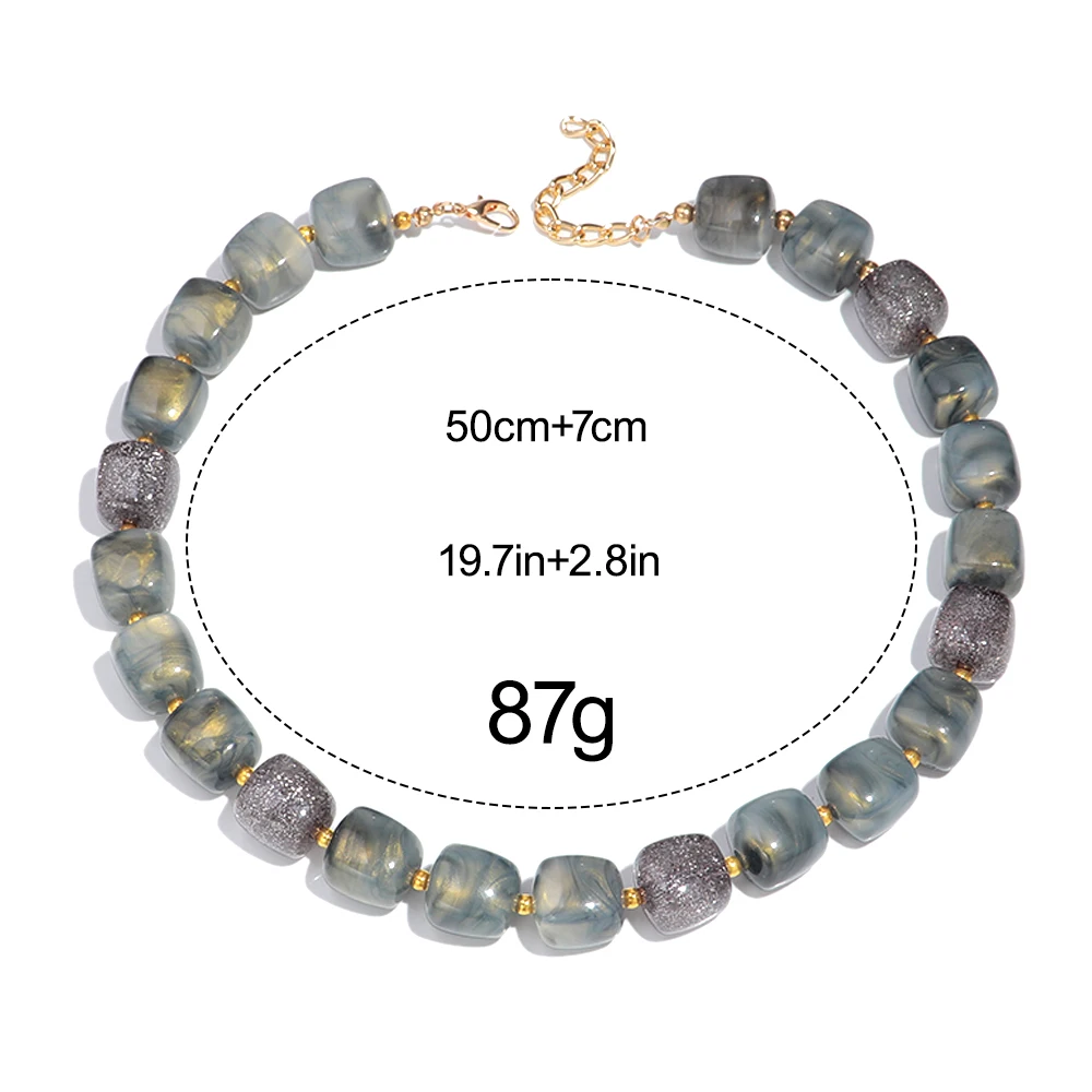 Neue Trendige Bunte Harz-Quadratperlen Kettenhalsketten für Frauen Beliebte Handgefertigte Acryl Geometrische Choker Retro Schmuck Geschenk – Detail 1