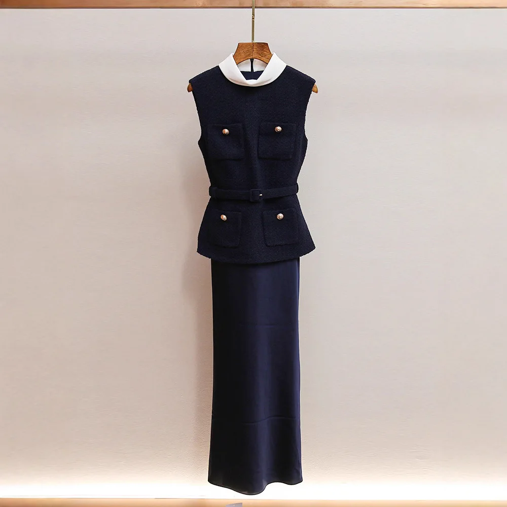 

Элегантное осеннее женское длинное платье без рукавов из атласа с завышенной талией, А-силуэт, для офиса, модное