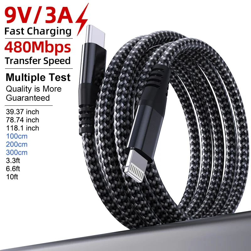 LAIHONEN 1 Pack MFi Certified USB C to Lightning Nylon Braided Fast Charging Cable 1M 2M 3M for iPhone 13 12 11 Pro Max