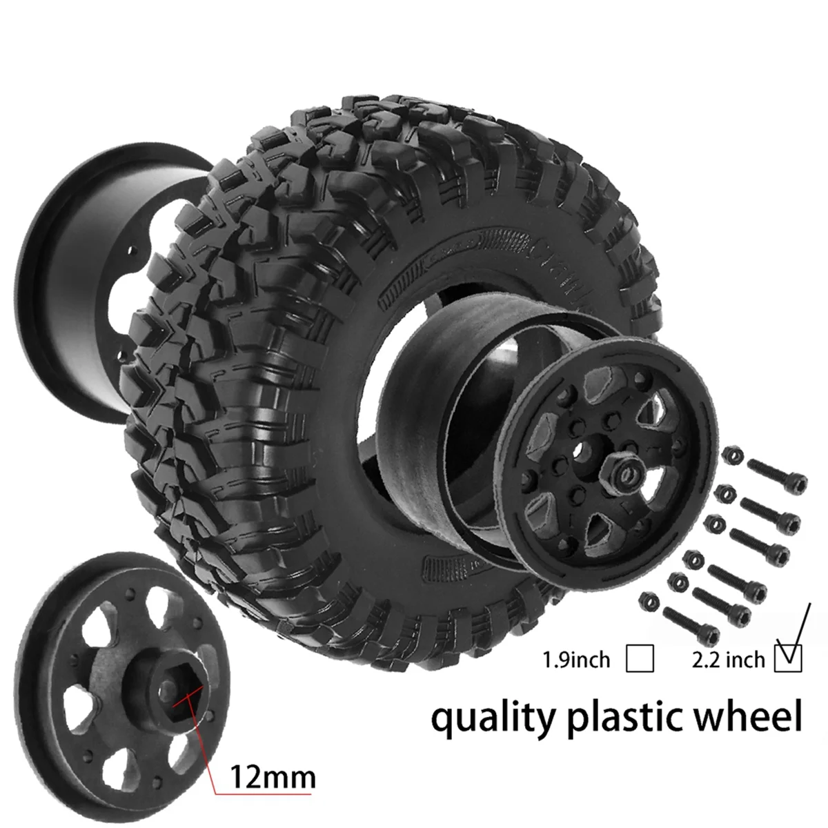 135mm Metal 2.2Inch Beadlock Wheel Rim Tire Set for 1/10 RC Crawler Car Axial SCX10 Wraith RR10 Capra TRX4 YK4082,Black