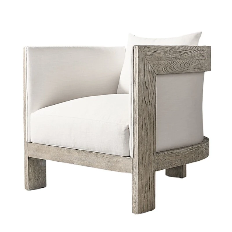 

American rural retro solid wood single sofa American RH furniture Italian modern simple leisure chair Nordic minimalist