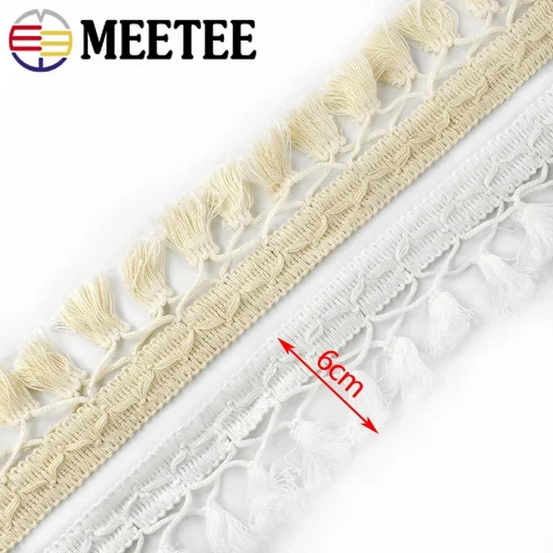 1-10Yard Meetee 6cm Cotton Fringe Lace Drop Tassel Trim Ribbon for Cloth Hometextile Decor DIY Handmade Craft Sewing Accessories