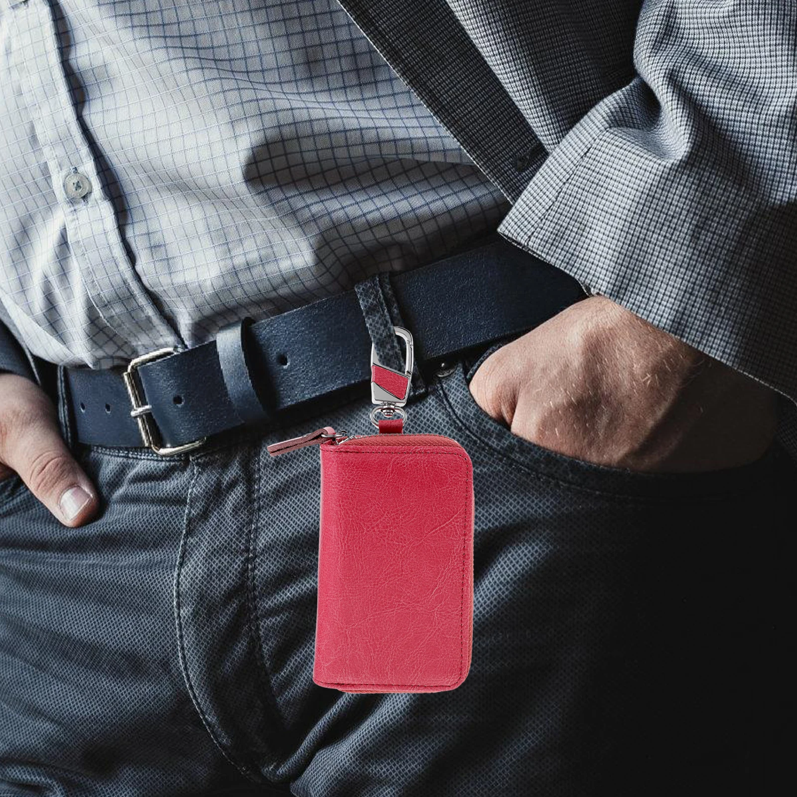 

Multifunction Car Key Pouch Zipper Keys Storage Bag Hanging Waist Key Case Holder for Men (As Shown)