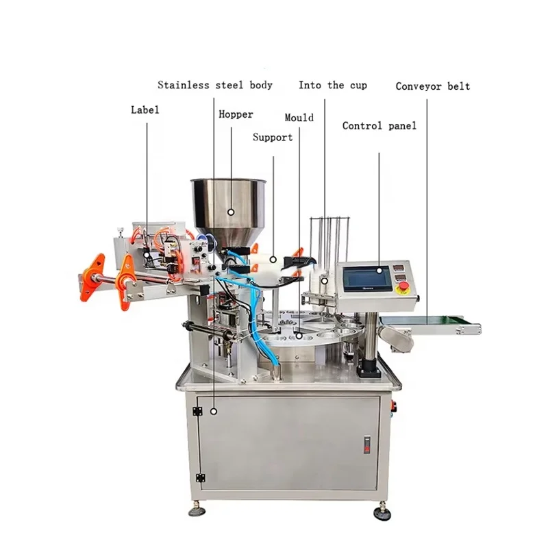 Rotary Yogurt Plastic Cup Filling and Sealing Machine for Jam and Jelly Automatic Dipping Sauce Cups Filler Sealer Machines