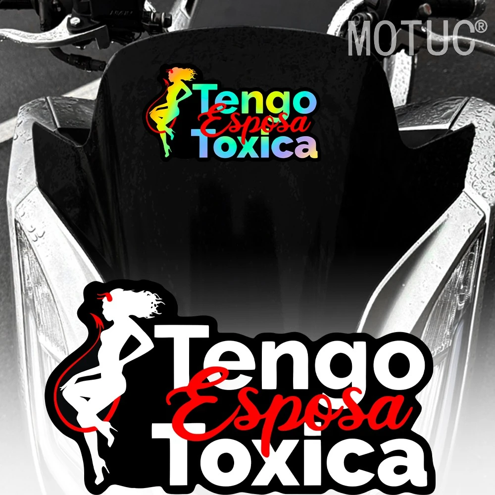 Toxic Wife Vinyl Stickers  Holographic Black White Decals with Red Accents, Spanish Text Devil Woman Design for Car Motorcycle