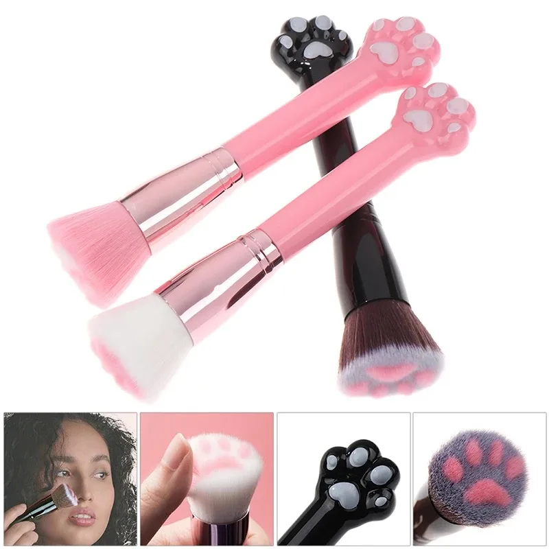Image of Niedlicher Foundation-Pinsel mit Katzenkrallenpfote – Make-up-Kosmetikpinsel mit Birken-Griff, loser Puderpinsel, Faserhaar für Kosmetik-Werkzeug
