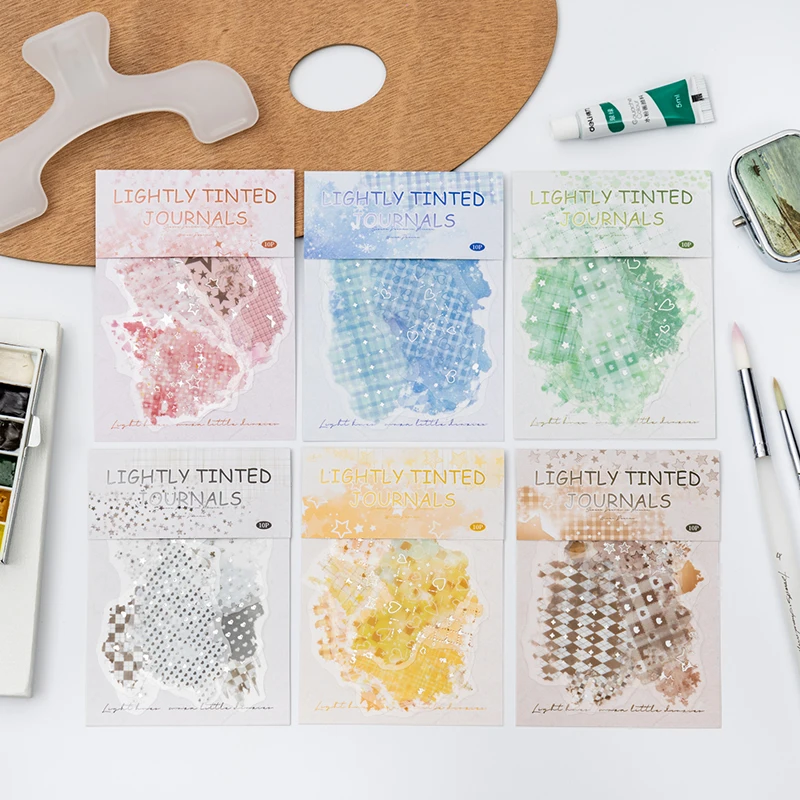 10pcs Transparent PET Grid Smudging Stickers Decorative Sticker for Scrapbooking Junk Journal Notebook Diary Collage Stickers