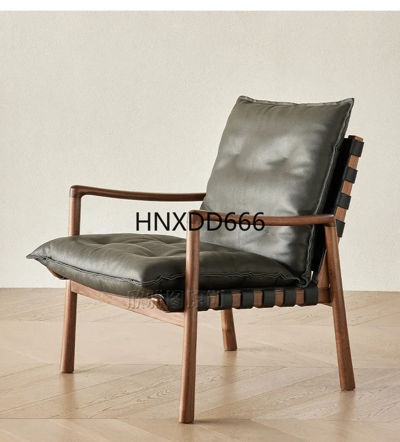 

Italian Light Luxury Sofa Balcony North America Black Walnut Leisure Solid Wood Leather Advanced Armchair