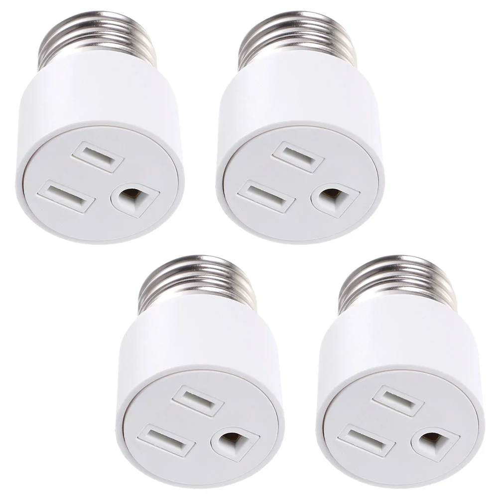 4 Pcs Bulb Light Socket Converter Outlet Plug E27 Splitter To Adapter White 3-prong