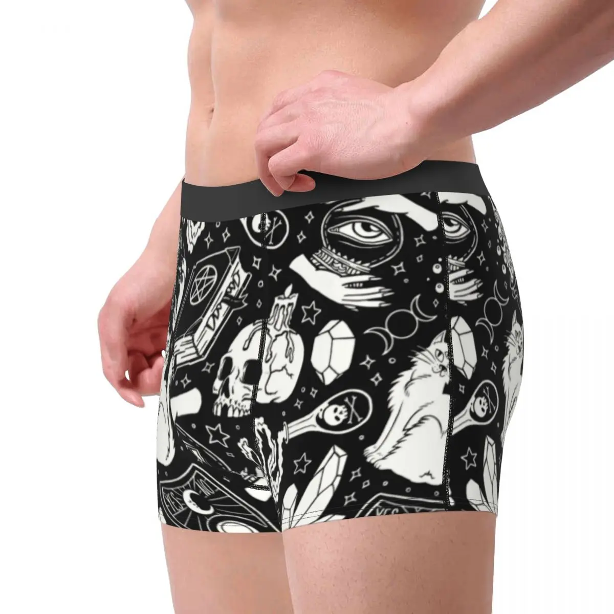 Witch Pattern Underwear Male Sexy Printed Occult Supernatural Witchy Pagan Crystals Boxer Shorts Panties Briefs Soft Underpants