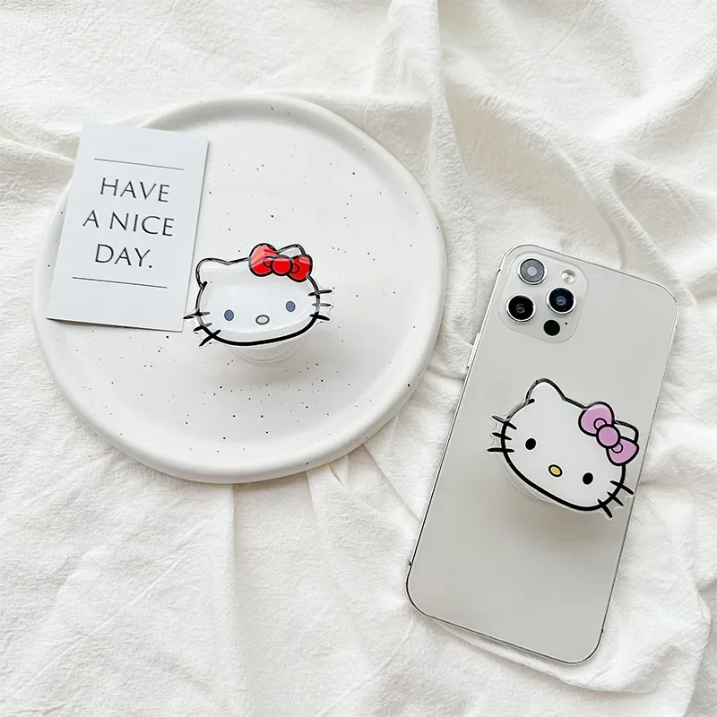 Sanrio Hello Kitty Telefoon Socket Houder Kawaii Anime Vinger Grip Beugel Voor Iphones Desktop Houder Achterkant Sticker Cadeau