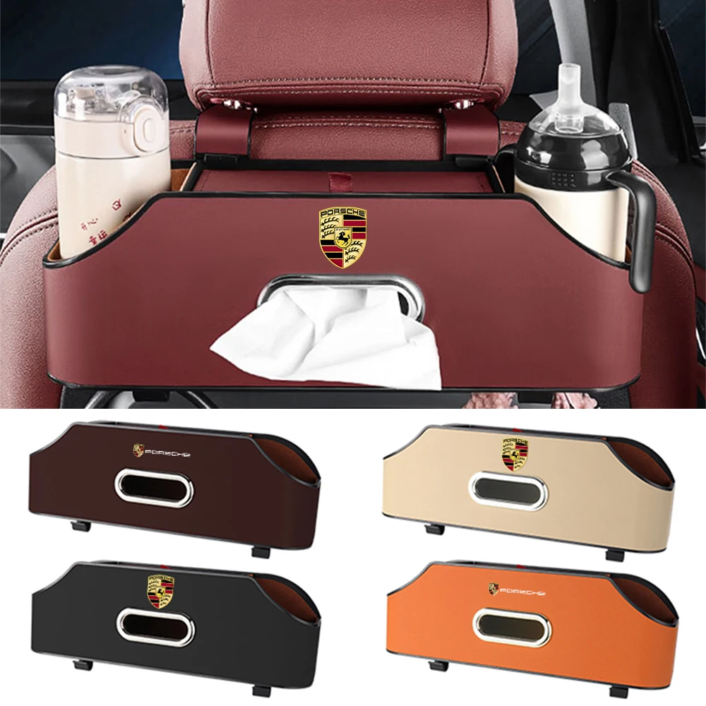 Caja de almacenamiento para asiento trasero de coche, organizador de pañuelos para Porsche Cayenne Panamera Macan 911 718 Taycan Boxster 918 Pajun