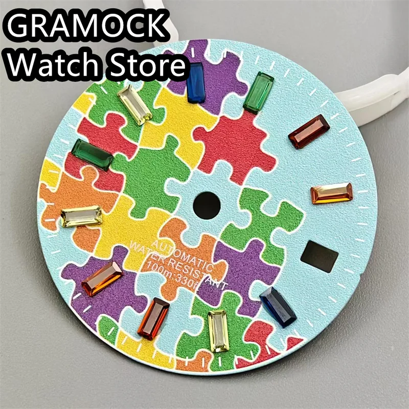 GRAMOCK 29mm Sterile Watch Dial Fit NH35 Movement 3 O'clock Date Window Watch replacement parts