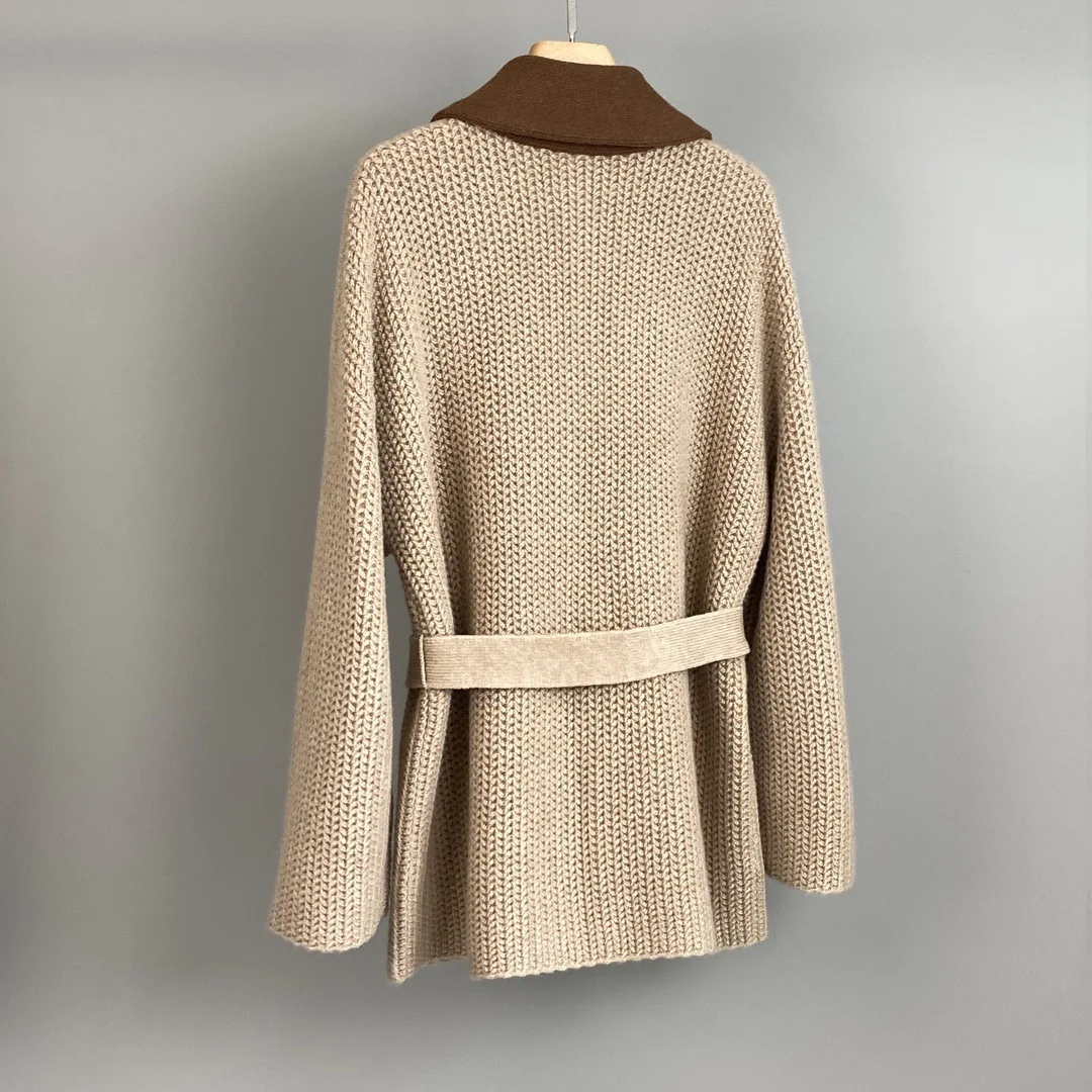 Contrast-Color Collar Cashmere Cardigan Knit Jacket Stylish, Comfortable, Versatile Women'S