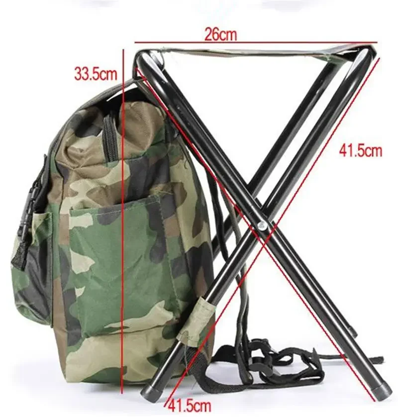 Camouflage Oxford Cloth Fishing Chair Foldable Backpack with Metal Tube Large Capacity Portable Stool Outdoor Camping Equipment