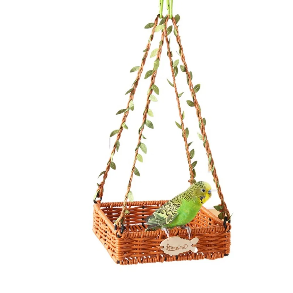 

Stable Imitation Rattan Pet Bird Nest Breathable Round/Square Bird Hammock for Cage Adjustable Washable Parrot Bed Outdoor