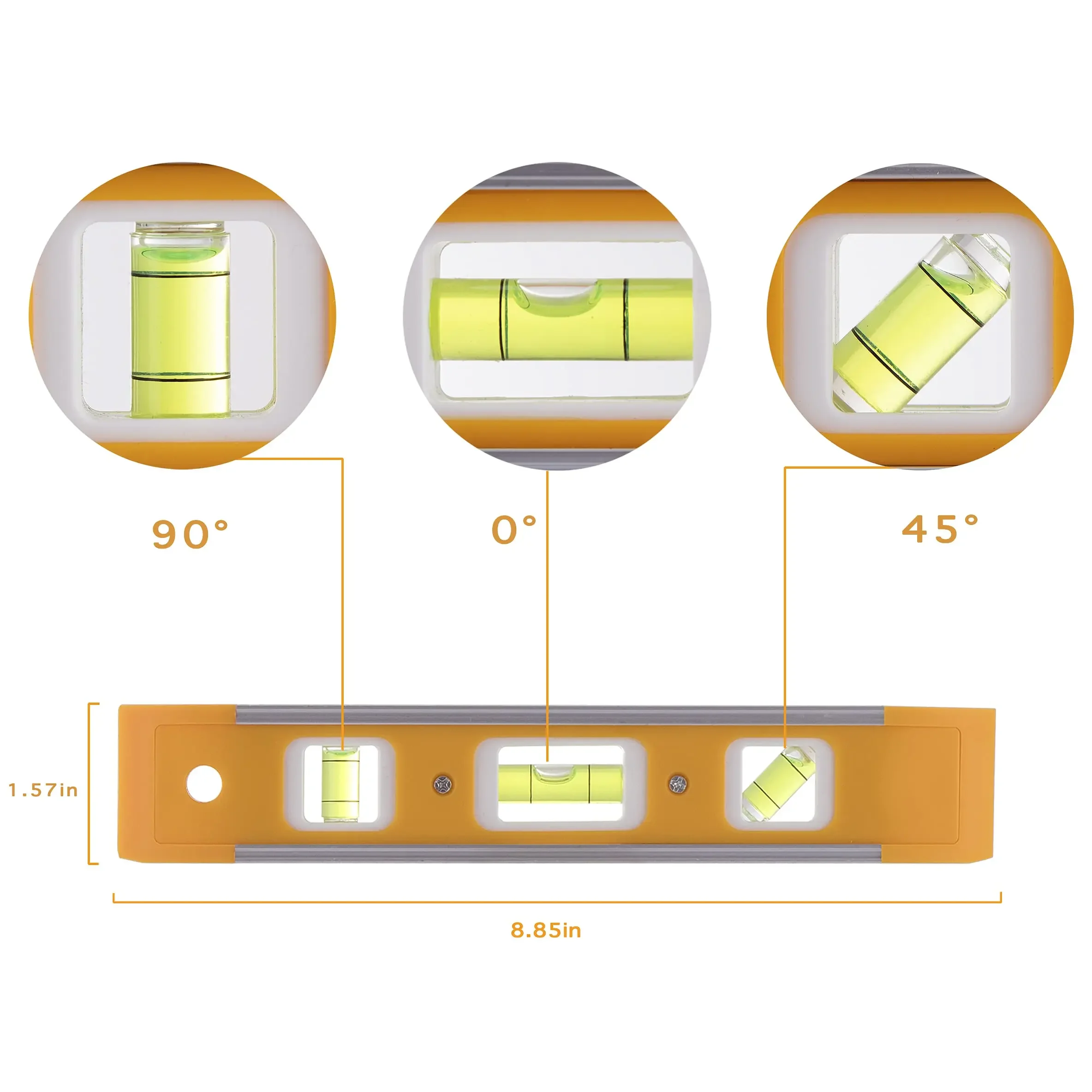 9 Inch Torpedo Level, Magnetic Box Level with 45°/90°/180° Bubbles, Shock Resistant Bubble Level Tool for Measuring