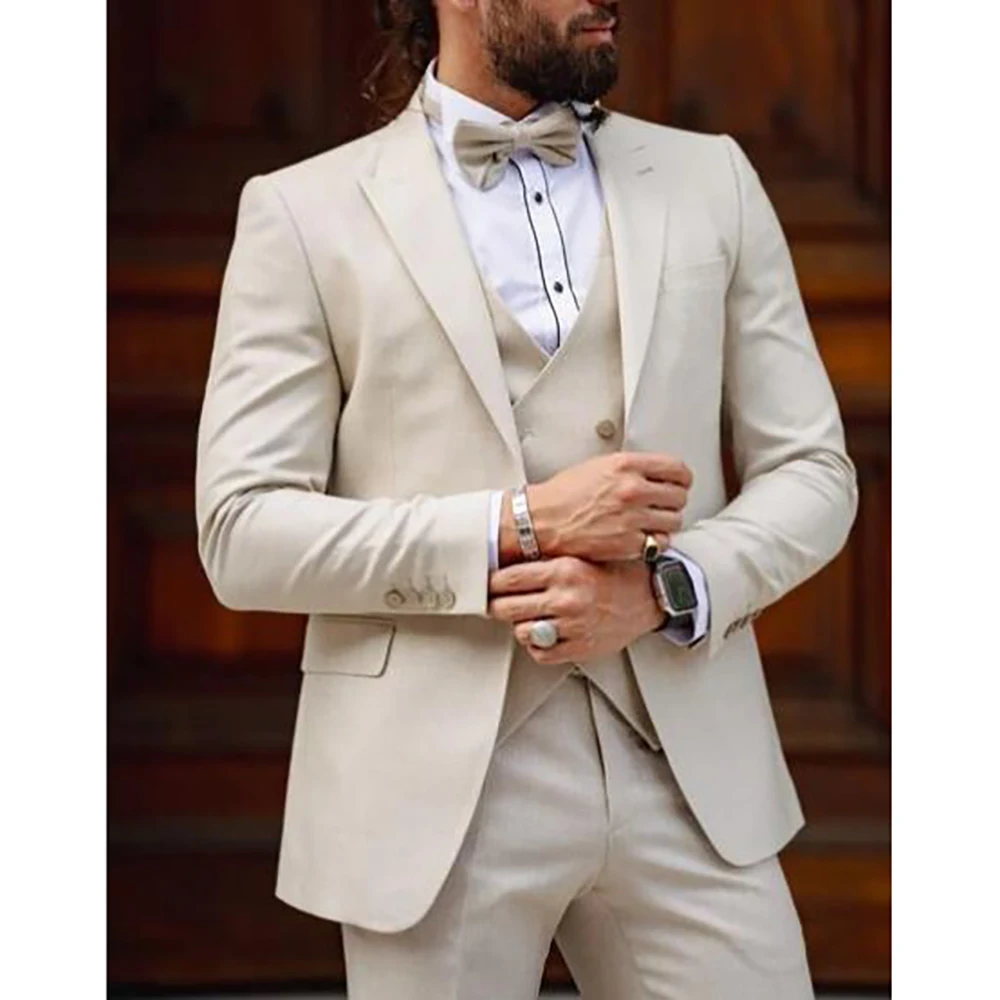 Elegant Men Suit Single-breasted Peak Lapel 3 Pieces(Jacket+Pants+Vest) Male Formal Wedding Party Set