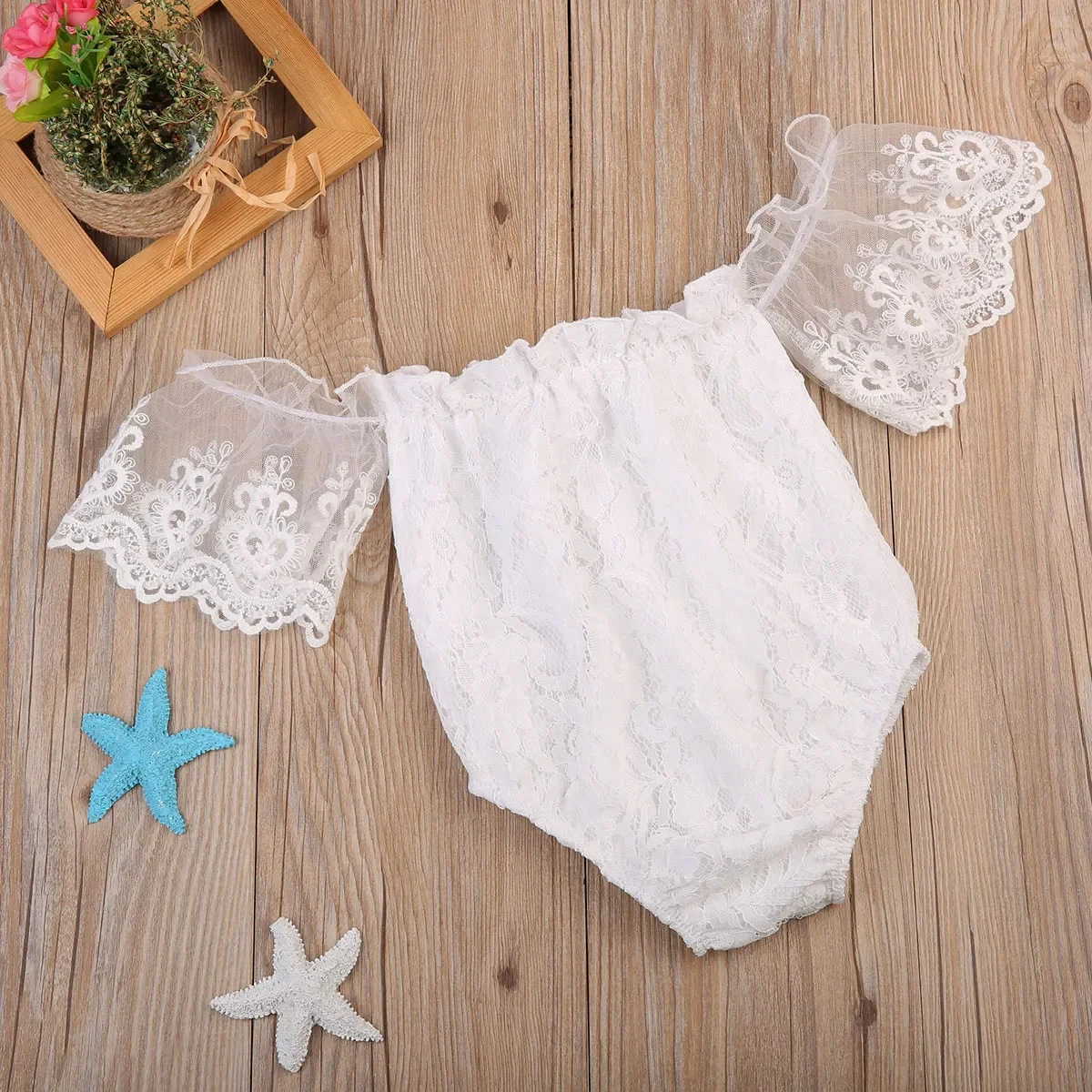 Newborn Photography Off the Shoulder Lace Bodysuit Baby Jumpsuits Photo Props Accessories Studio Shoot Clothes Outfits