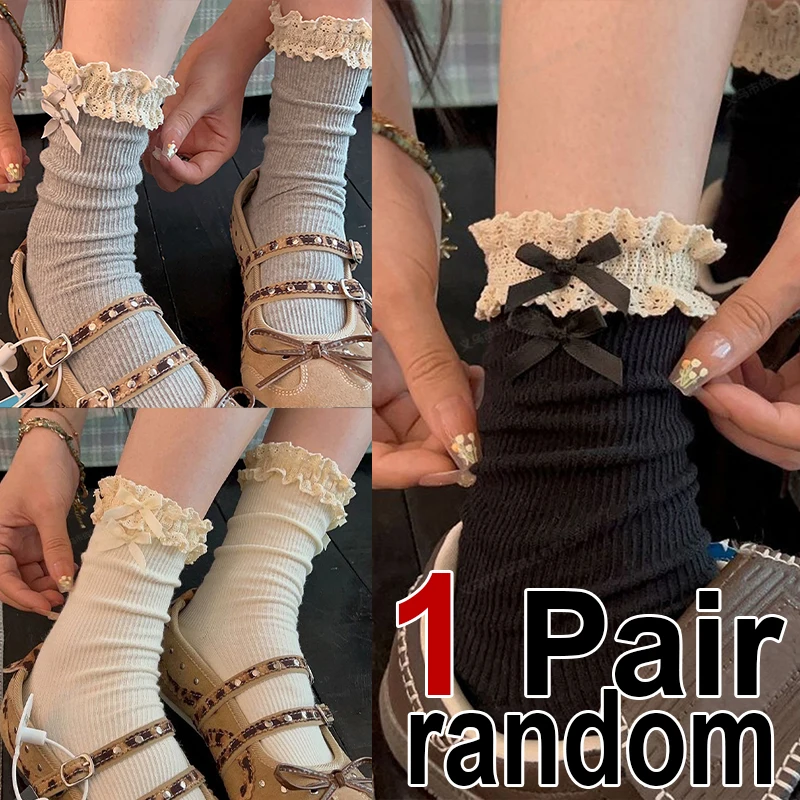 1/3 Paar Spitzen-Schleifensocken für Damen, Modische Koreanische Süße Ballett-Stil Socken, Weich und Bequem, Atmungsaktiv für Frühling und Sommer – Detail 7