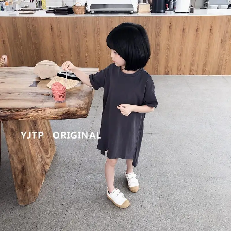 Summer Girls' Dress Parent-Child Children's Clothing Casual Girls' Backless Short Sleeve Mid-Length Baby Skirt